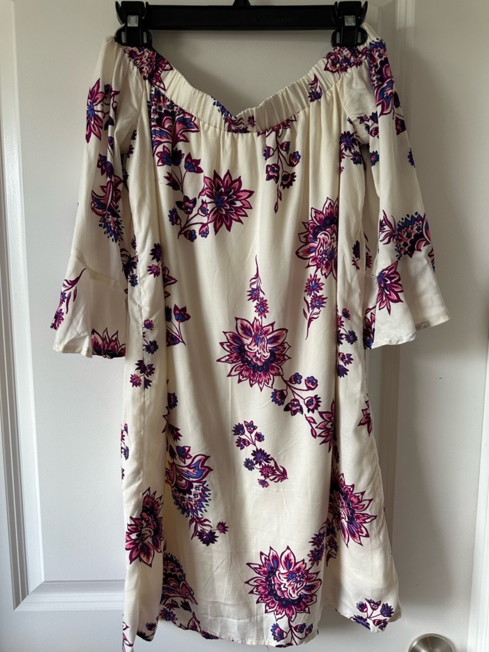 Old Navy Cream Off the Shoulder Mini Dress with Pink & Purple Floral
